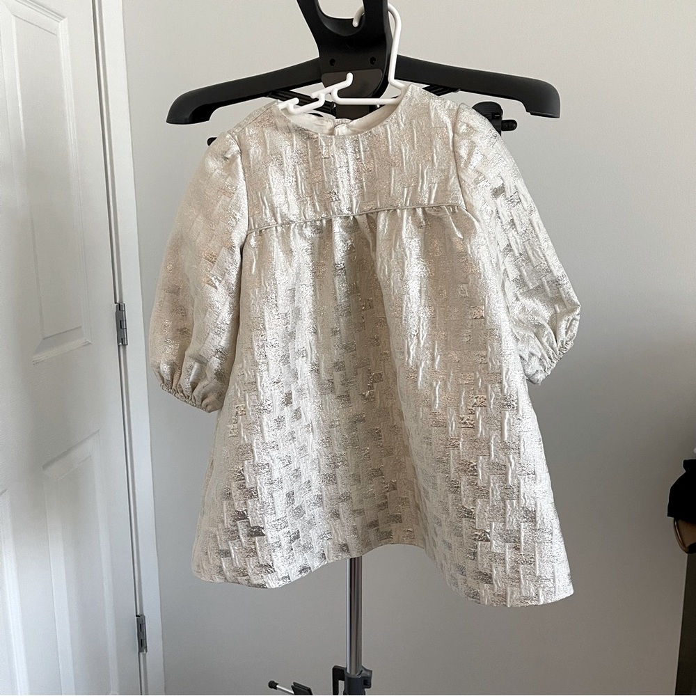 👗 NWOT ZARA GIRLS SILVER WHITE SHINY WEDDING PARTY DRESS SZ 6